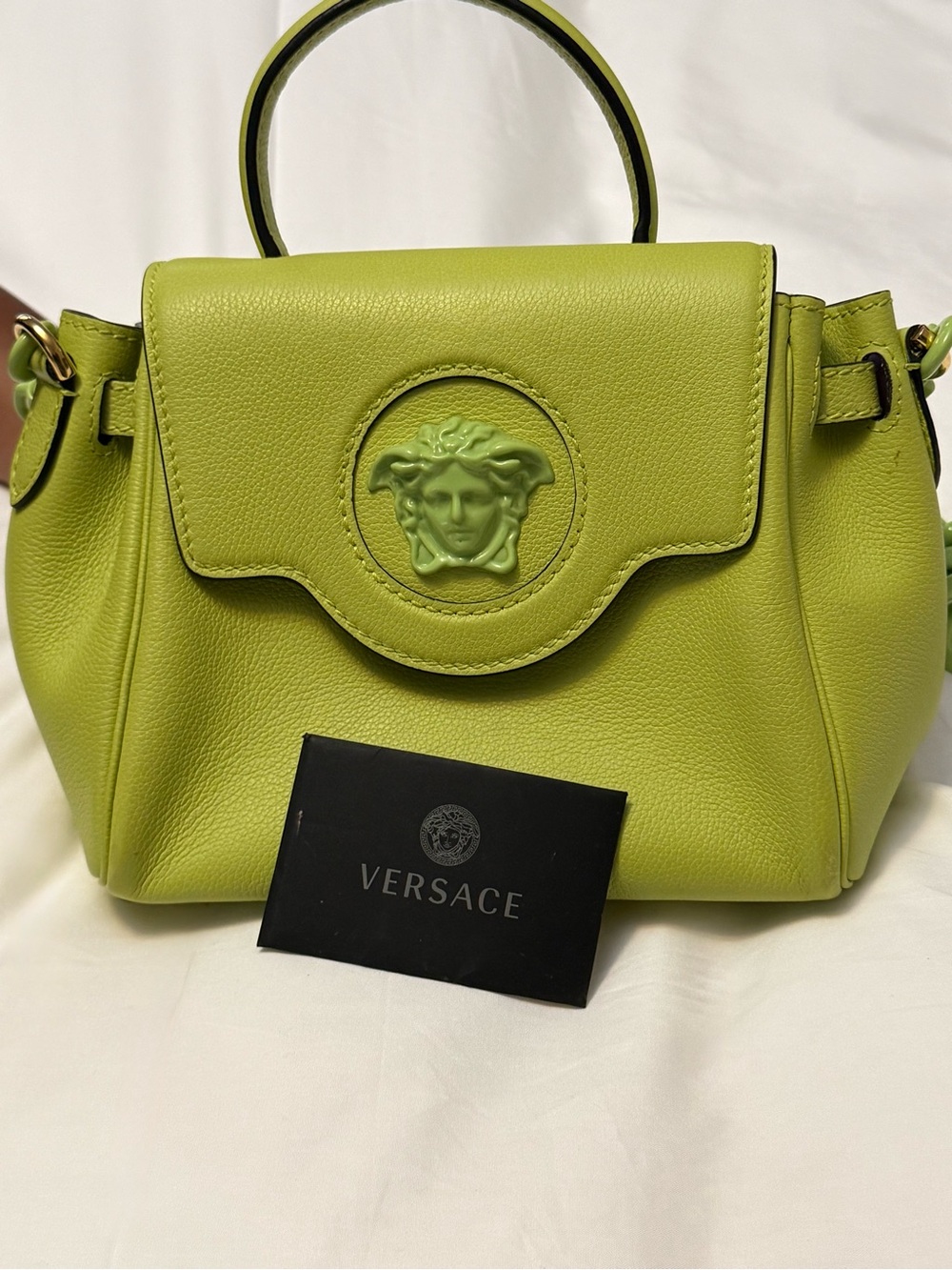 Versace La Medusa Small Top Handle Satchel in Lime - Picture 6 of 6